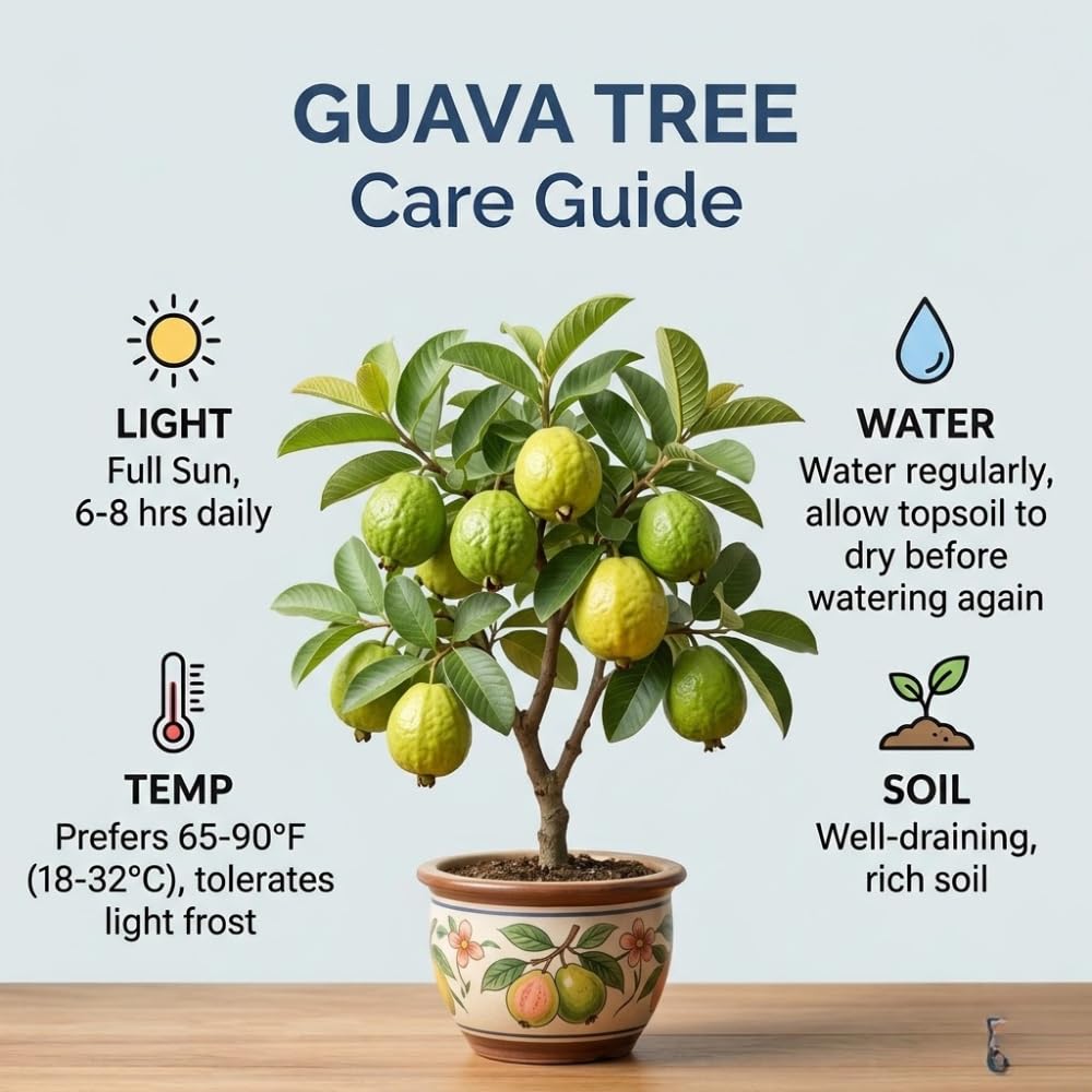 Guava Tree in 3 Gallon Pot, High Yielding Guava Fruit Tree Plant for Outdoor Garden, Tropical Plant for Backyard Orchard, Patio or Landscape Growing (White Guava)