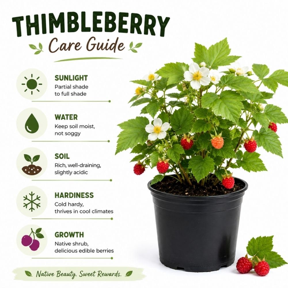 Thimbleberry Live Plant, 4-8 Inch Tall Red Sweet Berry Bush
