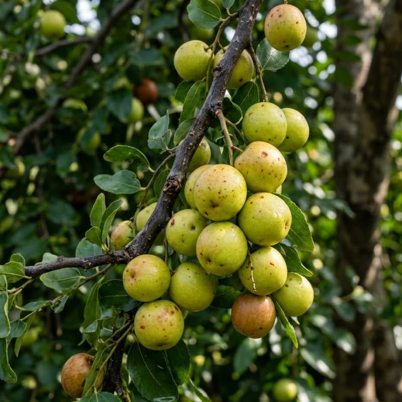 Green Jujube Tree, Jujube Fruit Tree Live Plant, Sweet Fruit, 1-2 Feet Tall in 3 Gallon Pot for Outdoor Planting, No Ship to CA