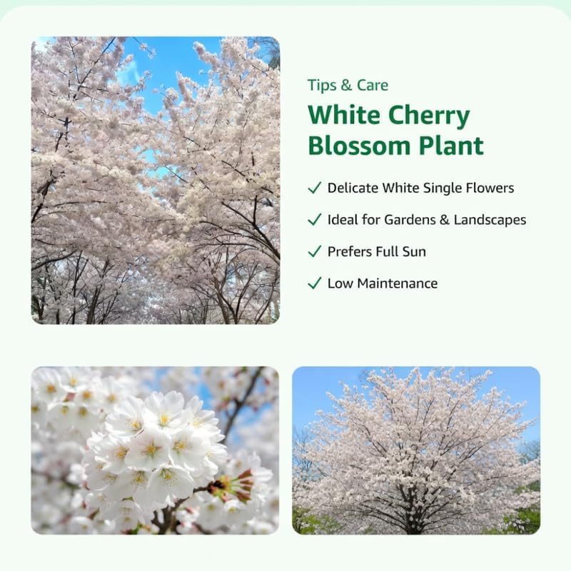 White Cherry Blossom Plant in 3 Gallon Pot, 2-3Ft Tall Live Cherry Flower Plants for Planting Outdoor Garden, No Ship to CA