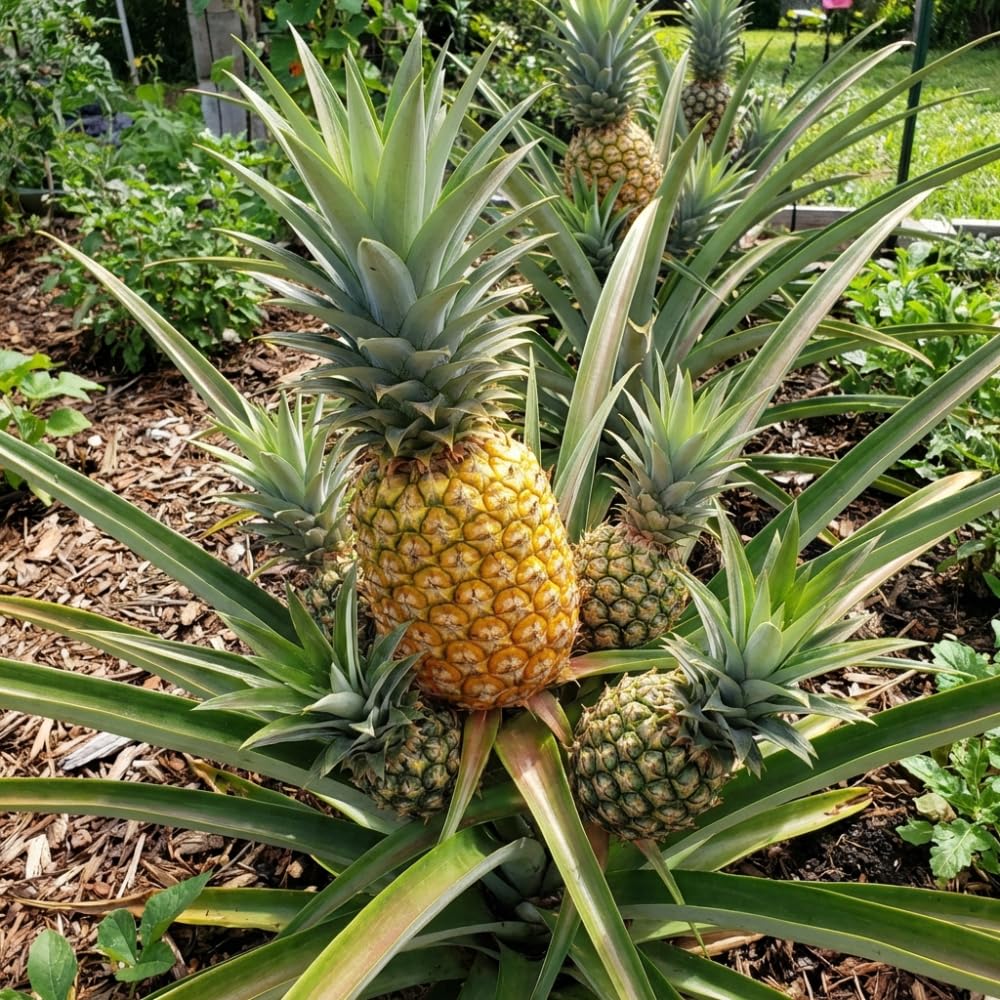 Sugarloaf Pineapple Plant Live, Pineapple Tree, Well Rooted in 1 Gallon Pot, Sweet Tropical Fruit Plant for Outdoor Garden, No Ship to CA