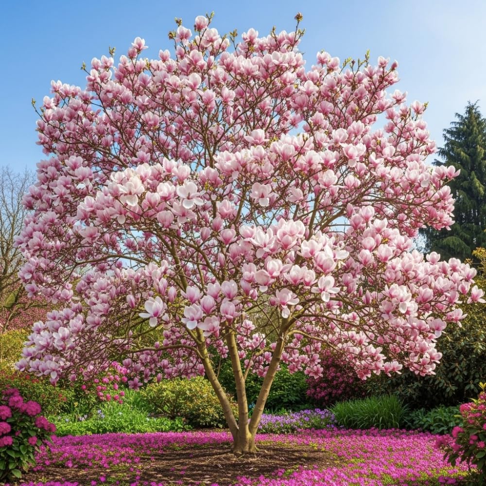 1 Year Old Saucer Magnolia Tree in 2.5" Pot, Fragrant Pink White Flowers, Dormant in Winter, 6-12 Inch Magnolia Trees Live Plants, No Leaf