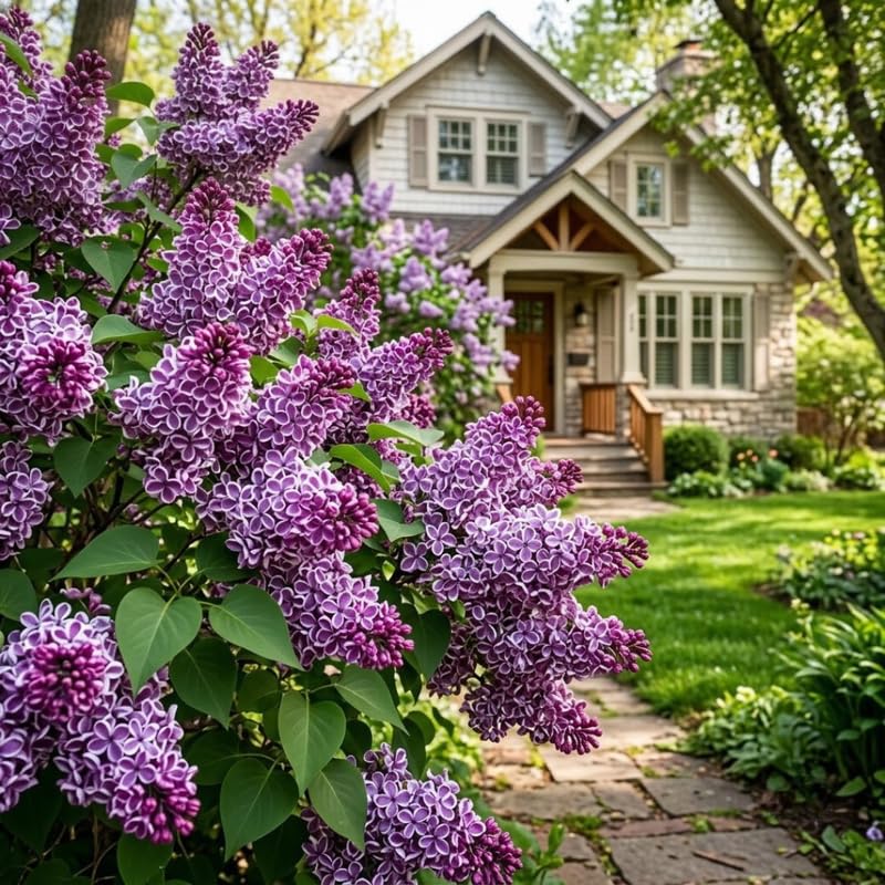 Purple White Lilac Live Plant, Syringa Flowering Shrub, 8-12" Tall