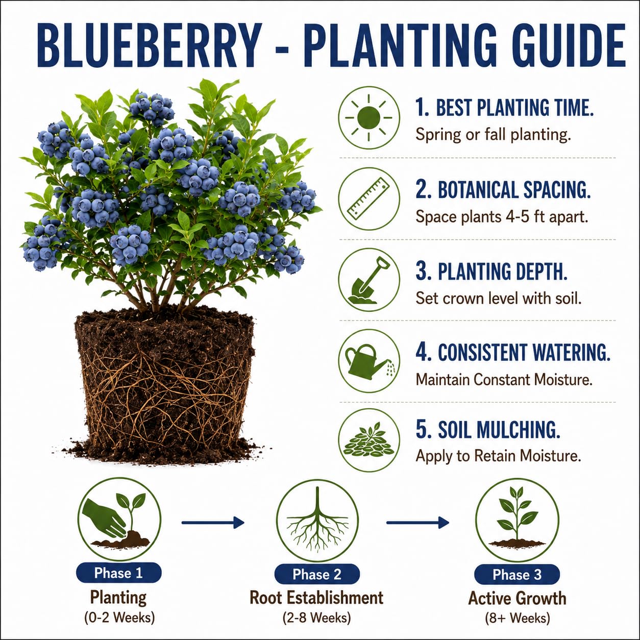 Blueberry Plant 2-3 Feet Tall in 2 Gallon Pot, Live Fruit Bush for Garden, Patio Containers, Backyard Growing, No CA (Heavy Yield)