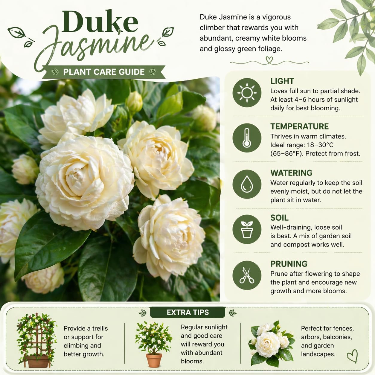 Grand Duke Jasmine Plant in 3 Gallon Pot, Fragrant White Jasmine Flowers, Hardy Shrub, 2-3 Feet Tall, No Shipping to CA