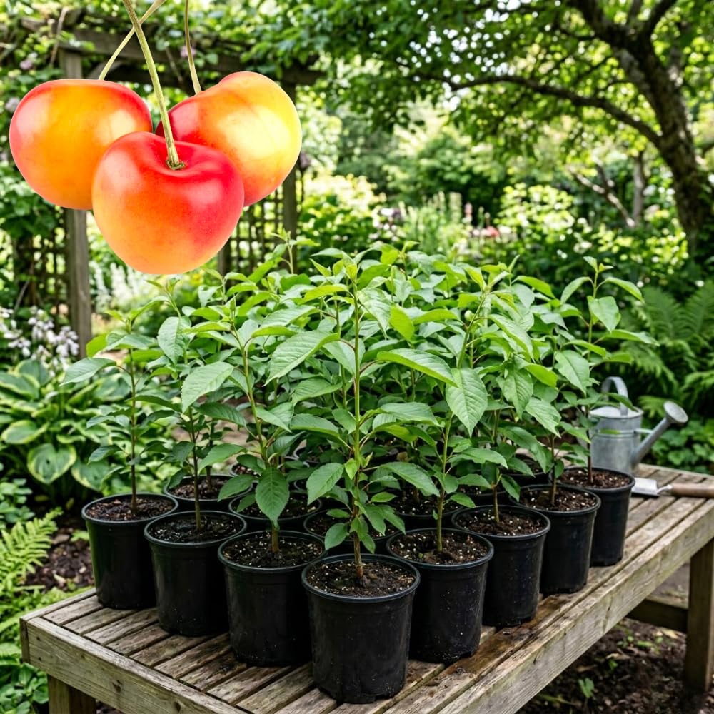 Cherry Trees Live Plants, Cold Hardy and Sweet Cherry Tree in 3 Gallon Pot, 2 to 3 Feet Tall, Cherries Fruit Plant for Outdoor Garden, No Ship to CA (Rainier)