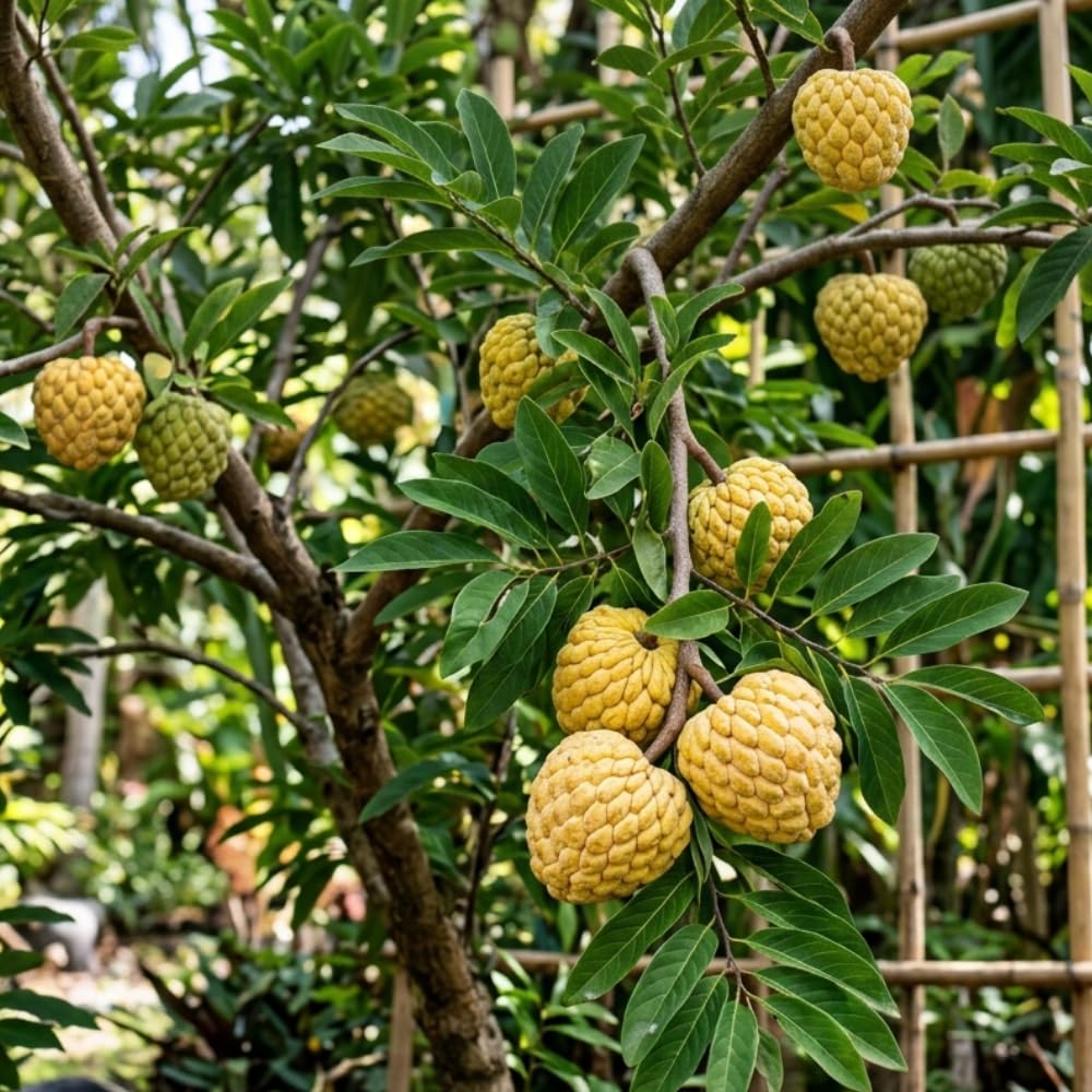 Yellow Sugar Apple Tree Live Plant in 3 Gallon Pot, Sugar Apple Fruit Trees Live Plants, Tropical Sweet Fruits, 2-3 Feet Tall, Ready for Home Orchard, No Ship to CA