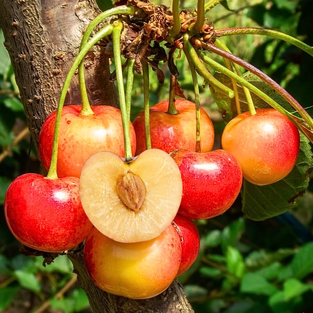 Cherry Tree Live Plant, Sweet Cherry Fruit Tree, Cold Hardy Outdoor Garden Tree, 3–4 Feet Tall in 3 Gallon Pot, Ready to Grow, No Ship to CA (Rainier Cherry)