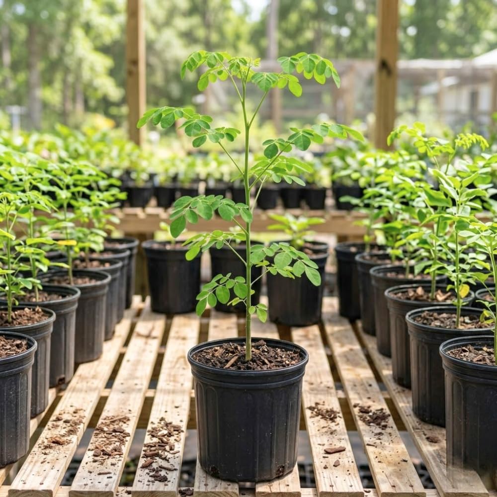 Moringa Tree Live Plant, Moringa Oleifera Tree 1-2' Tall in 1 Gallon Pot, Vibrant Green Foliage for Outdoor Garden, No Ship to CA