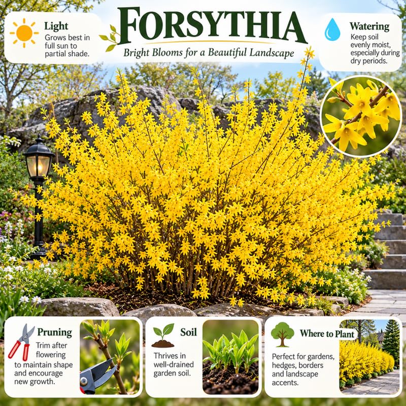 24 Forsythia Plants Live Cuttings, 6-8", Yellow Flowering Stem