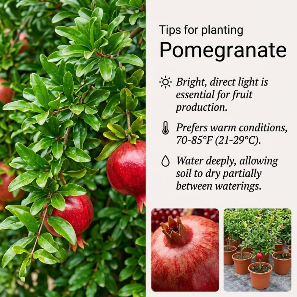 Pomegranate Fruit Tree Live, Cold Hardy Sweet, 2–3 Ft Height, Well Rooted in 3 Gallon Container, Outdoor Planting Ready, No Ship to CA