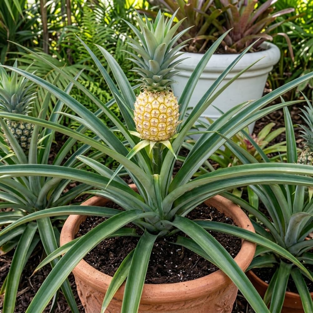 Pineapple Plant Live, Pineapple Tree, Well Rooted in 1 Gallon Pot, Sweet White Flesh, Tropical Fruit Plant for Outdoor Garden, No Ship to CA