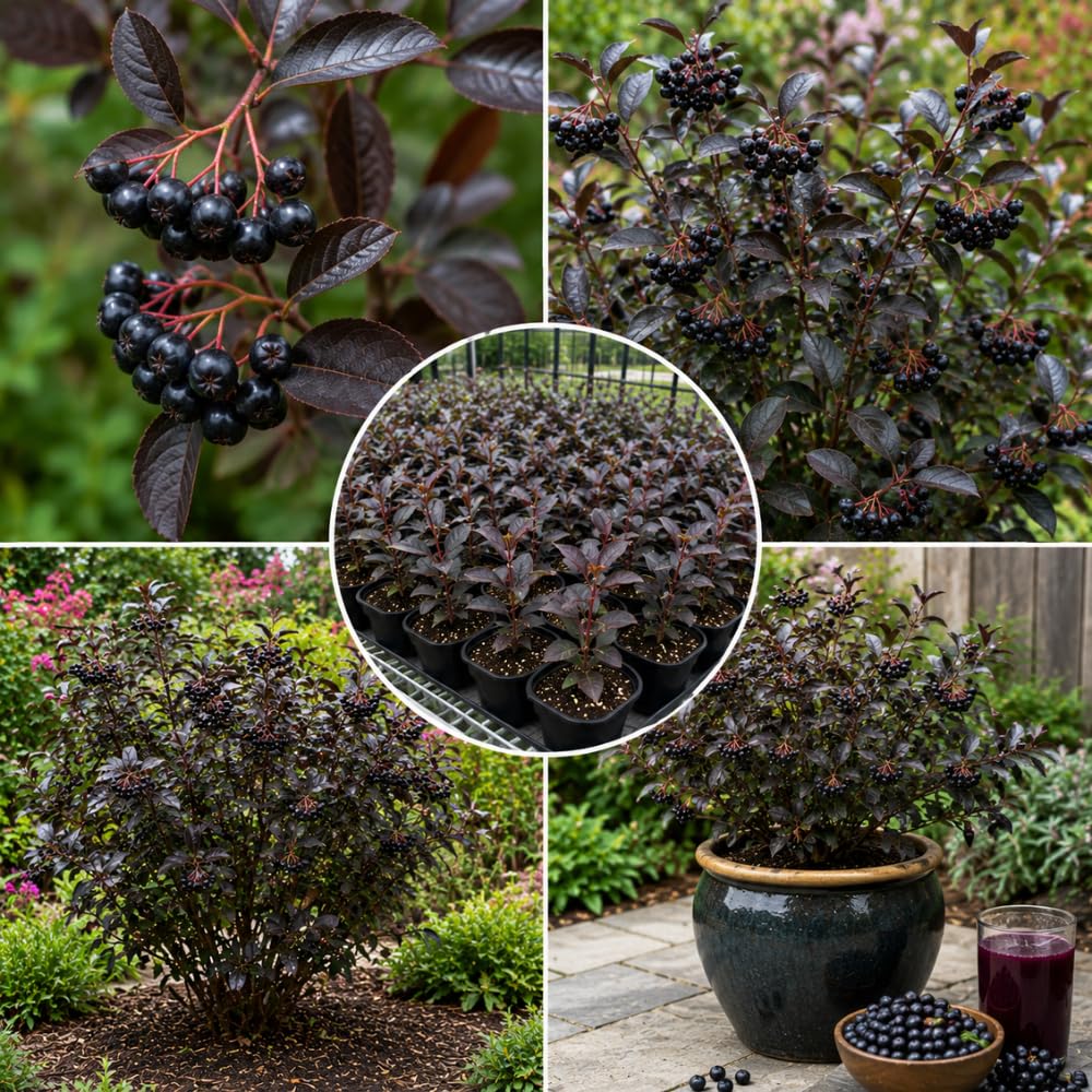 Black Chokeberry Live Plant, Berry Fruit for Garden Planting, 4-6" Tall