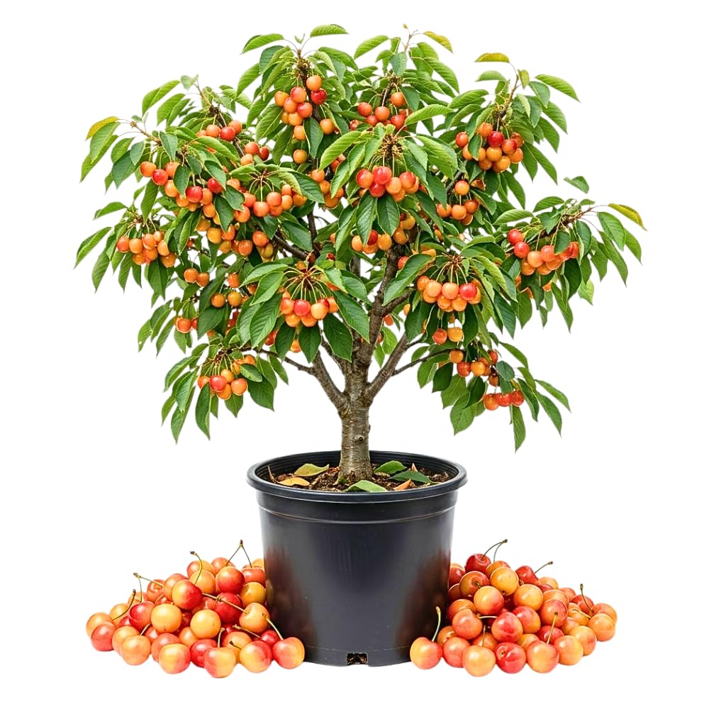 Cherry Live Tree Plant, 3-4 Feet Tall in 3 Gallon Pot, Cherry Trees Live Plants, Sweet Fruit Tree, Cold Hardy for Outdoor Gardening, No Ship to CA (Rainier)