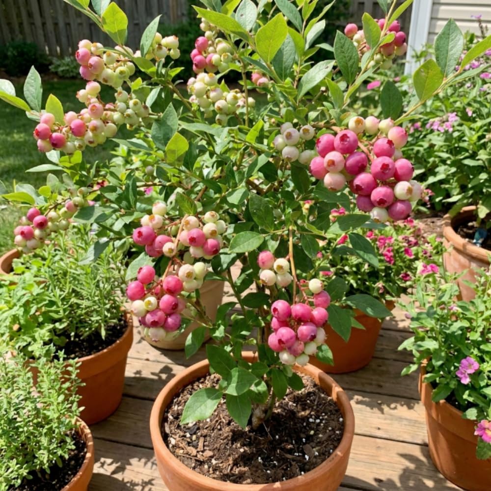 Pink Lemonade Blueberry Plant, 1-2 Ft Tall - Hardy Blueberry Fruit Bush for Outdoor Garden and Container Planting, No Ship to CA