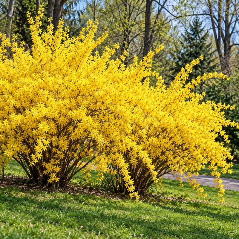 Forsythia Live Bare Root Shrub, Yellow Spring Flowering Plant, 12-24" Tall