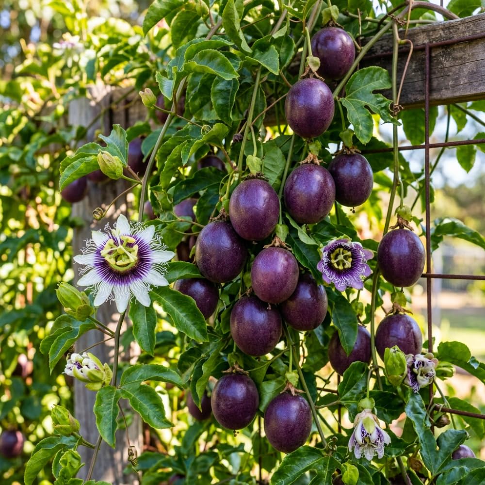 Purple Passion Fruit Plant Live, Passion Fruit Tree, 1 Gallon Pot, 1 Feet Tall, Tropical Climbing Fruit for Indoor Outdoor Planting, No Ship to CA