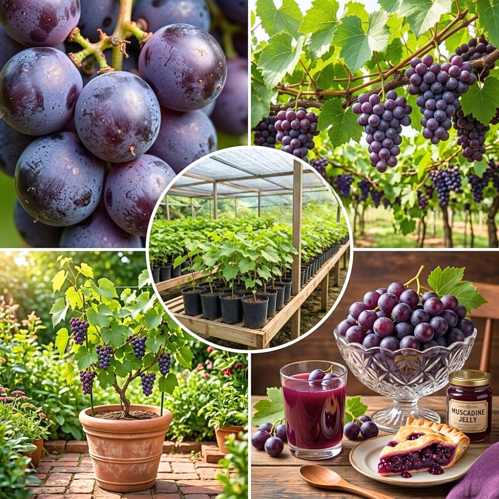 Live Muscadine Grape Tree Plant, 20-24" Tall in 1 Gallon Pot, Sweet Purple Grapes Fruit Tree, Hardy Fruit Vine for Outdoor Growing, No Ship to CA