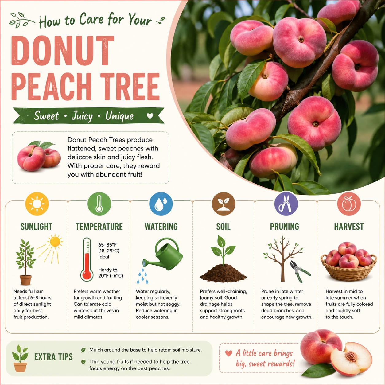 Hardy Donut Peach Tree in 3 Gallon Pot, 2 Years Old Sweet Peach Tree Grafted, Ready to Bear Fruits, 3-4 Ft Tall, No Ship to CA