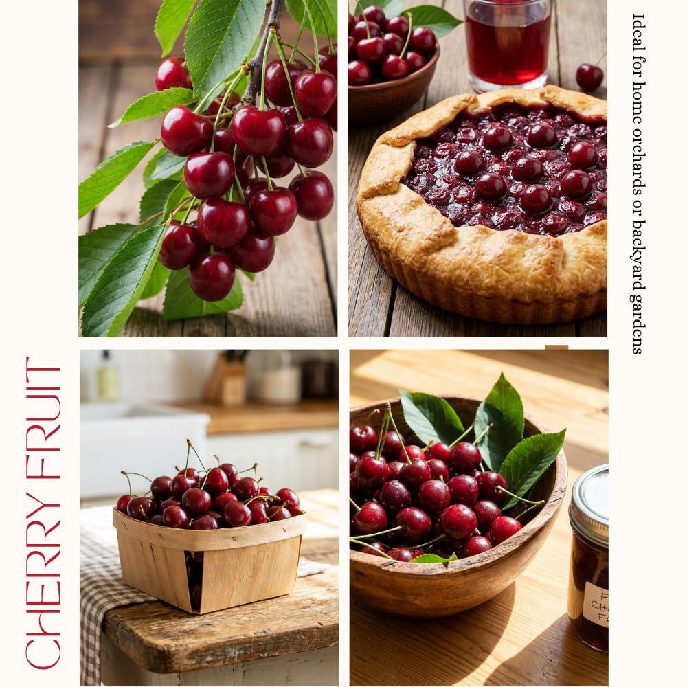 Cherry Trees Live Plants, Bright Red Sweet Black Cherry Tree, Well Rooted in 3 Gallon Pot, 3-4 Feet Tall, Hardy Cherry Fruit Tree Live Plant for Outdoor Garden, No Ship to CA
