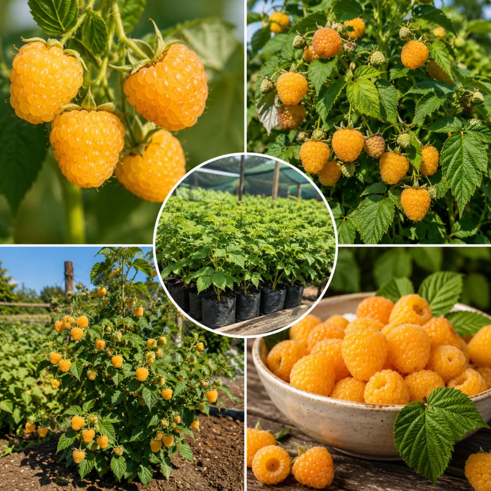 Golden Raspberry Plant Live, Sweet Raspberries Fruit Tree, 3-6 Inch Tall