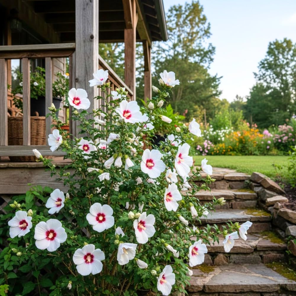 Rose of Sharon Plant Live, Rose of Sharon Tree Live Plant, Well Rooted Red and White Flowering Althea Plants, Hibiscus Shrub for Outdoor Planting, 1.5 to 2.5 Feet Tall
