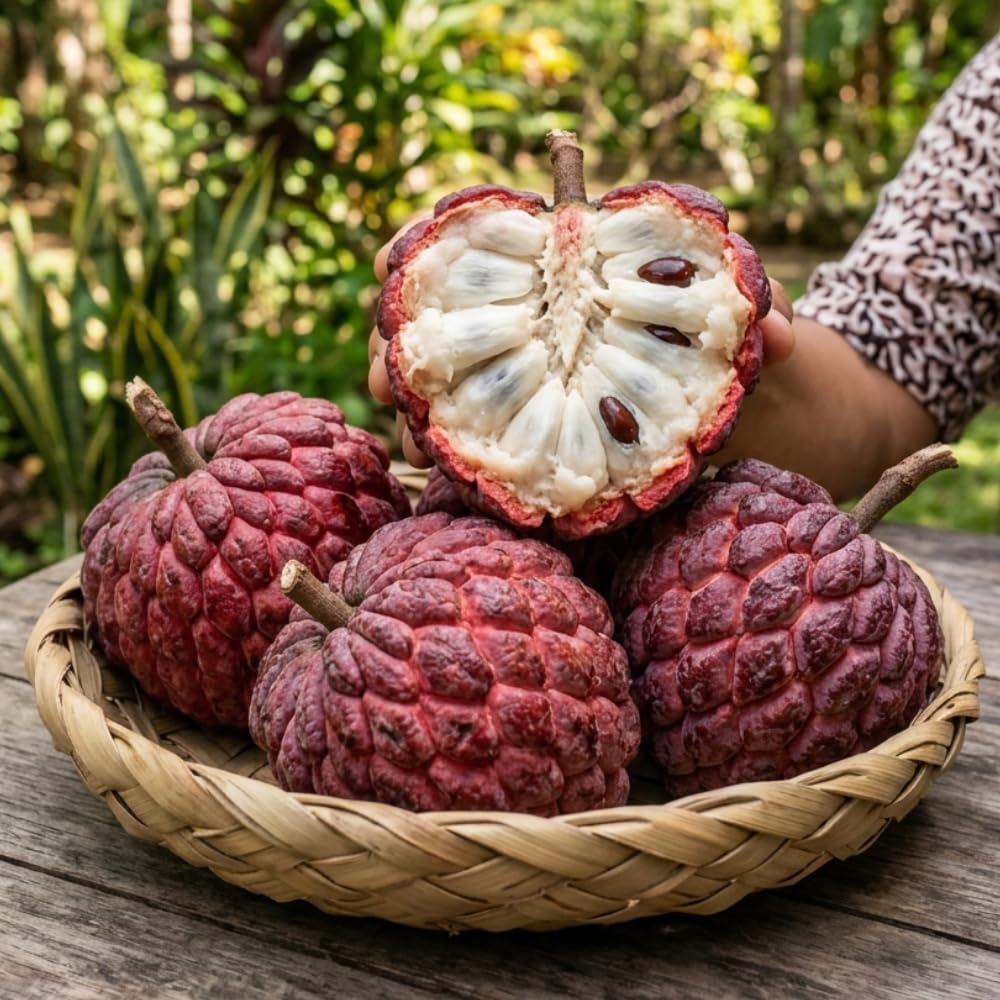 Red Sugar Apple Tree Live Plant in 3 Gallon Pot, Sugar Apple Fruit Trees Live Plants, Tropical Sweet Fruits, 2-3 Feet Tall, Ready for Home Orchard, No Ship to CA
