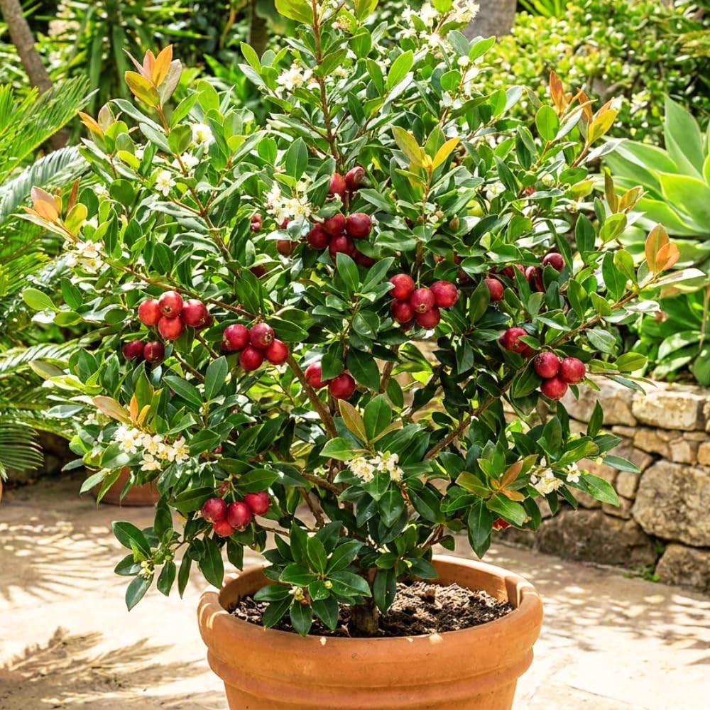Guava Tree Live Plant, Strawberry Guava Plants Live for Planting, Tropical Fruits Tree for Outdoor Gardening, 1 Feet Tall in 1 Gallon Pot, No Ship to CA