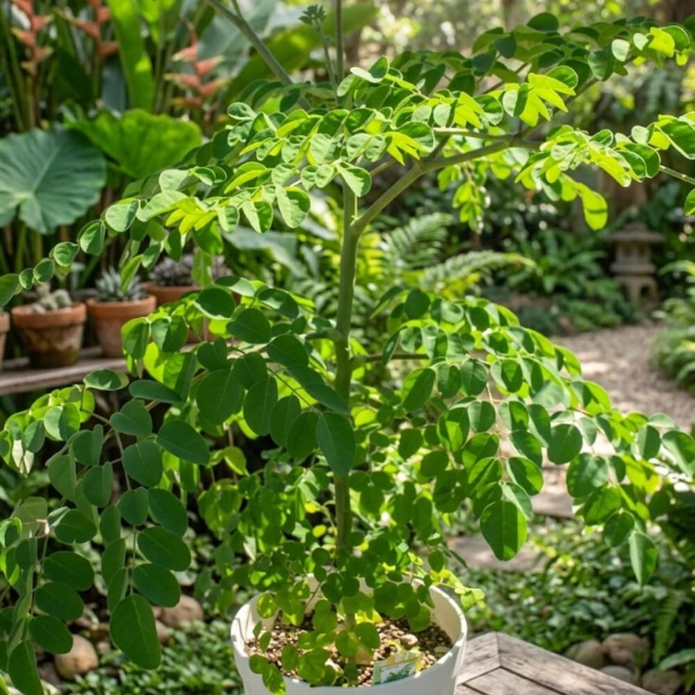 Moringa Tree Live Plant in 1 Gal Pot, 2 Feet Tall, Moringa Oleifera Herb, Fast Growing Indoor Outdoor Plants, Cold Hardy, No to CA