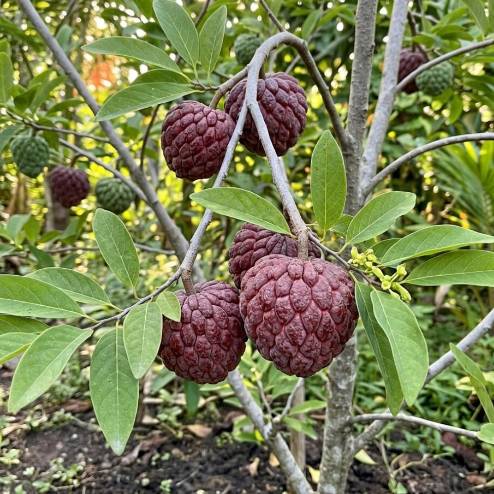 Red Sugar Apple Tree Live Plant in 3 Gallon Pot, Sugar Apple Fruit Trees Live Plants, Tropical Sweet Fruits, 2-3 Feet Tall, Ready for Home Orchard, No Ship to CA