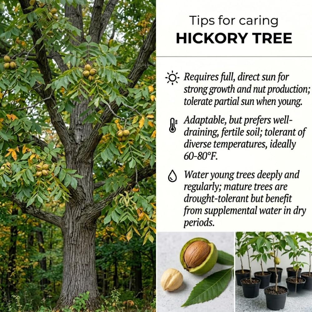 Hickory Tree Live Plant 1-2 Feet Tall in Pot, Hickory Tree Seedling, Nut Tree, Cold Hardy for Outdoor Garden Plant