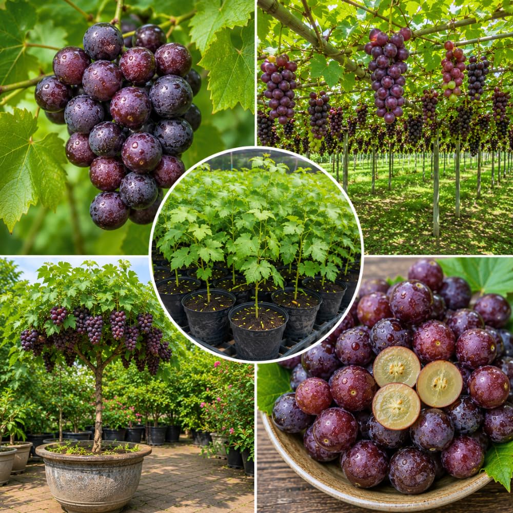 Muscadine Grape Live Plant, Grape Vine Plant 20-24 Inches Tall in 1 Gallon Pot, Fast Growing Vine, Sweet Purple Grapes for Growing, No Ship to CA