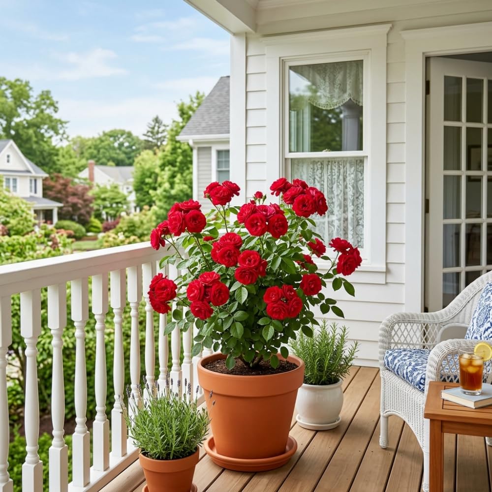 Rose Plant Live, Red Mini Patio Rose Live Plant in 3 Gallon Pot, 1 Feet Tall, Compact Blooming Rose for Containers and Gardens, No Ship to CA