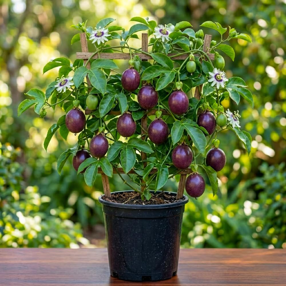 Purple Passion Fruit Plant Live, Passion Fruit Tree, 1 Gallon Pot, 1 Feet Tall, Sweet Fruits, Passionfruit Vine Plant for Trellis and Outdoor Garden, No Ship to CA