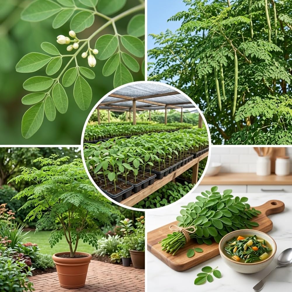 Moringa Tree Live Plant, Moringa Oleifera Tree 1-2' Tall in 1 Gallon Pot, Vibrant Green Foliage for Outdoor Garden, No Ship to CA