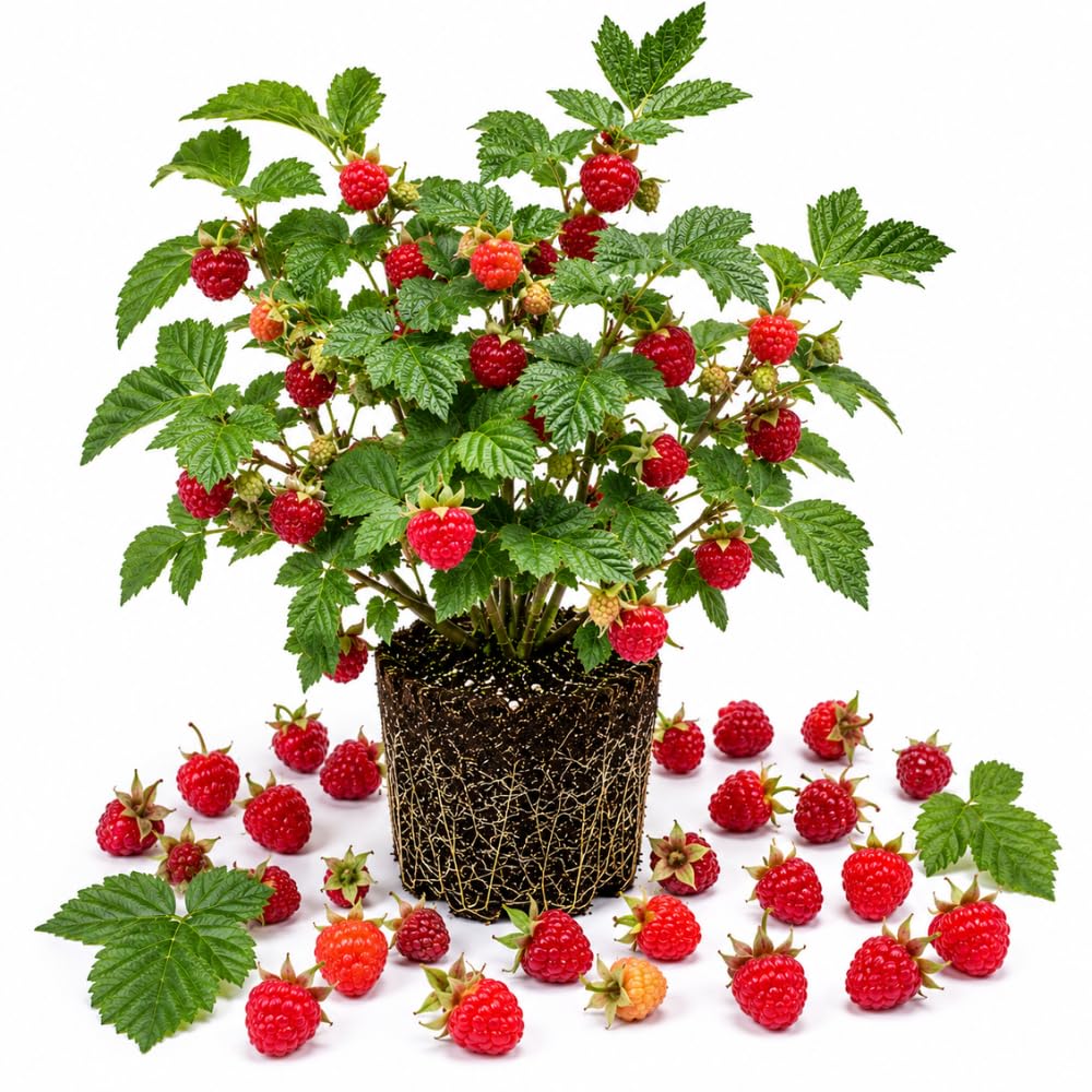 Thimbleberry Raspberry Live Plant, Red Berry Fruit for Garden, 4-7" Tall