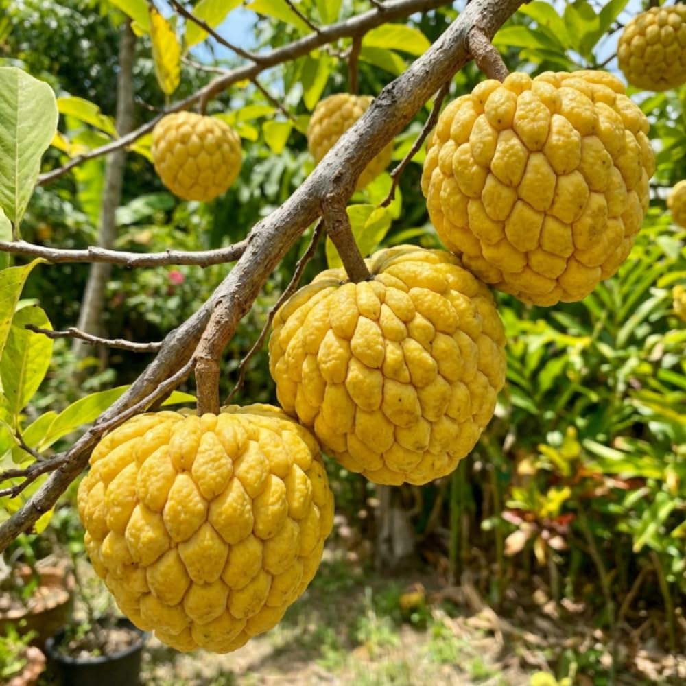 Apple Plant Live, Sweet Tropical Fruit, Sugar Apple Fruit Tree 2-3 Feet Tall in 3 Gallon Pot, Outdoor Planting, No Ship to CA (Yellow Sugar Apple)