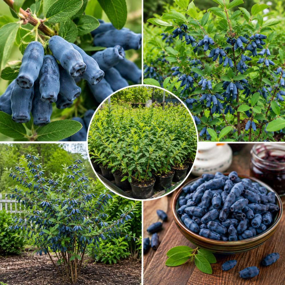 Blue Honeyberry Plant Live, Haskap Berry Fruit Tree, 4-6 Inch Tall