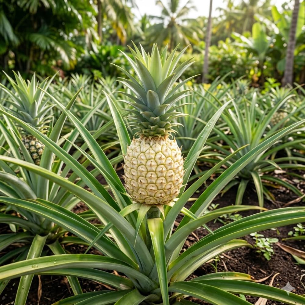 Pineapple Plant Live, Pineapple Tree, Well Rooted in 1 Gallon Pot, Sweet White Flesh, Tropical Fruit Plant for Outdoor Garden, No Ship to CA