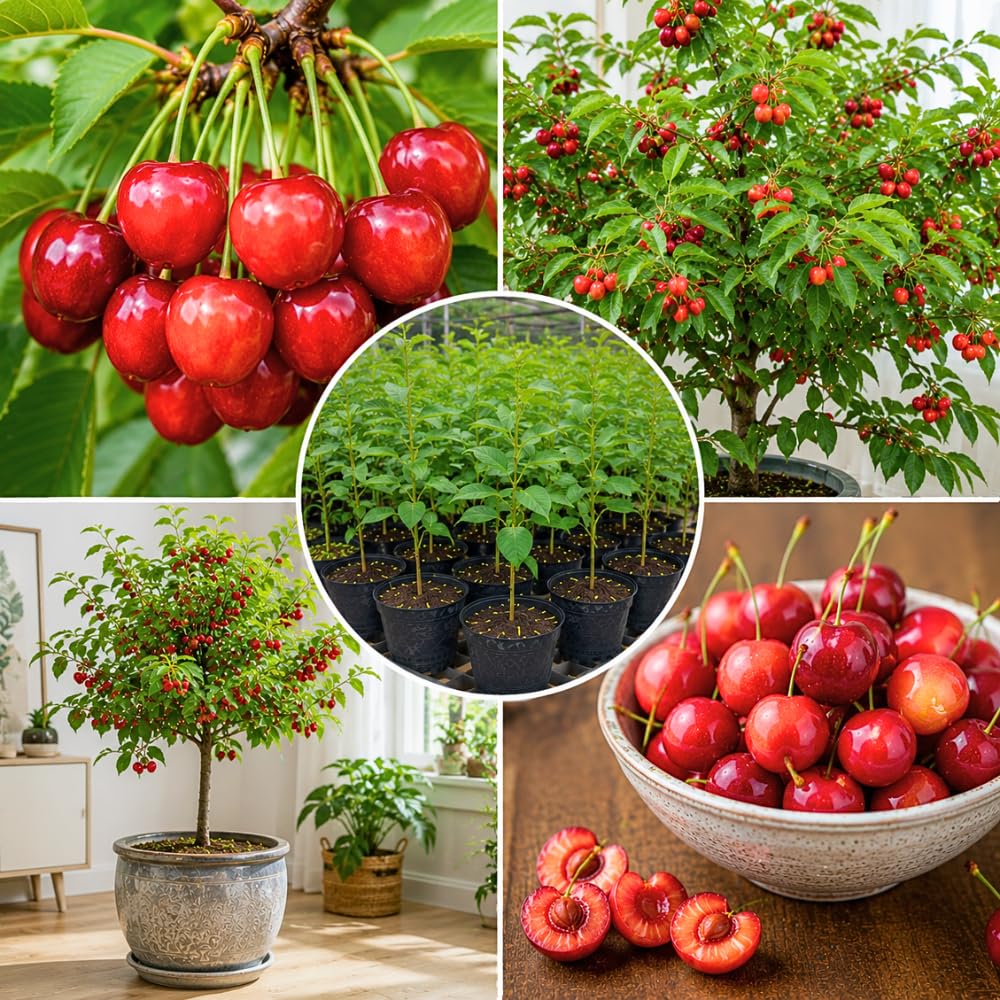 Cherry Live Tree Plant, 3-4 Feet Tall in 3 Gallon Pot, Cherry Trees Live Plants, Sweet Fruit Tree, Cold Hardy for Outdoor Gardening, No Ship to CA (Red)