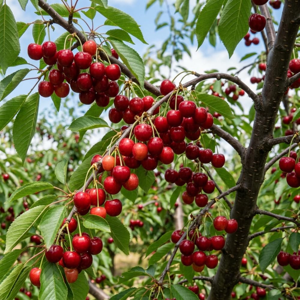 Cherry Trees Live Plants, Bright Red Sweet Black Cherry Tree, Well Rooted in 3 Gallon Pot, 3-4 Feet Tall, Hardy Cherry Fruit Tree Live Plant for Outdoor Garden, No Ship to CA