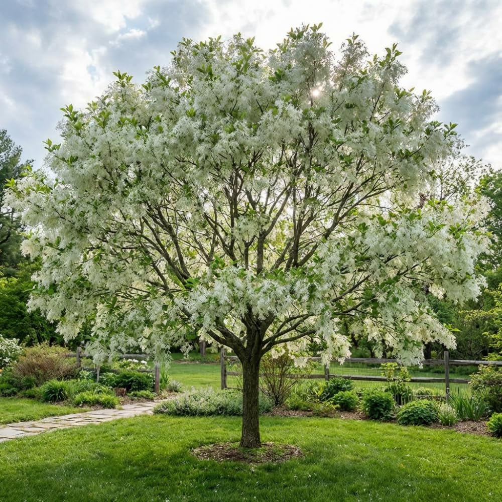 White Fringe Tree Live Plant, Fringe Bare Root for Planting, 16-20 Inc Tall, White Flowers, Hardy Ornamental Trees for Outdoor Garden