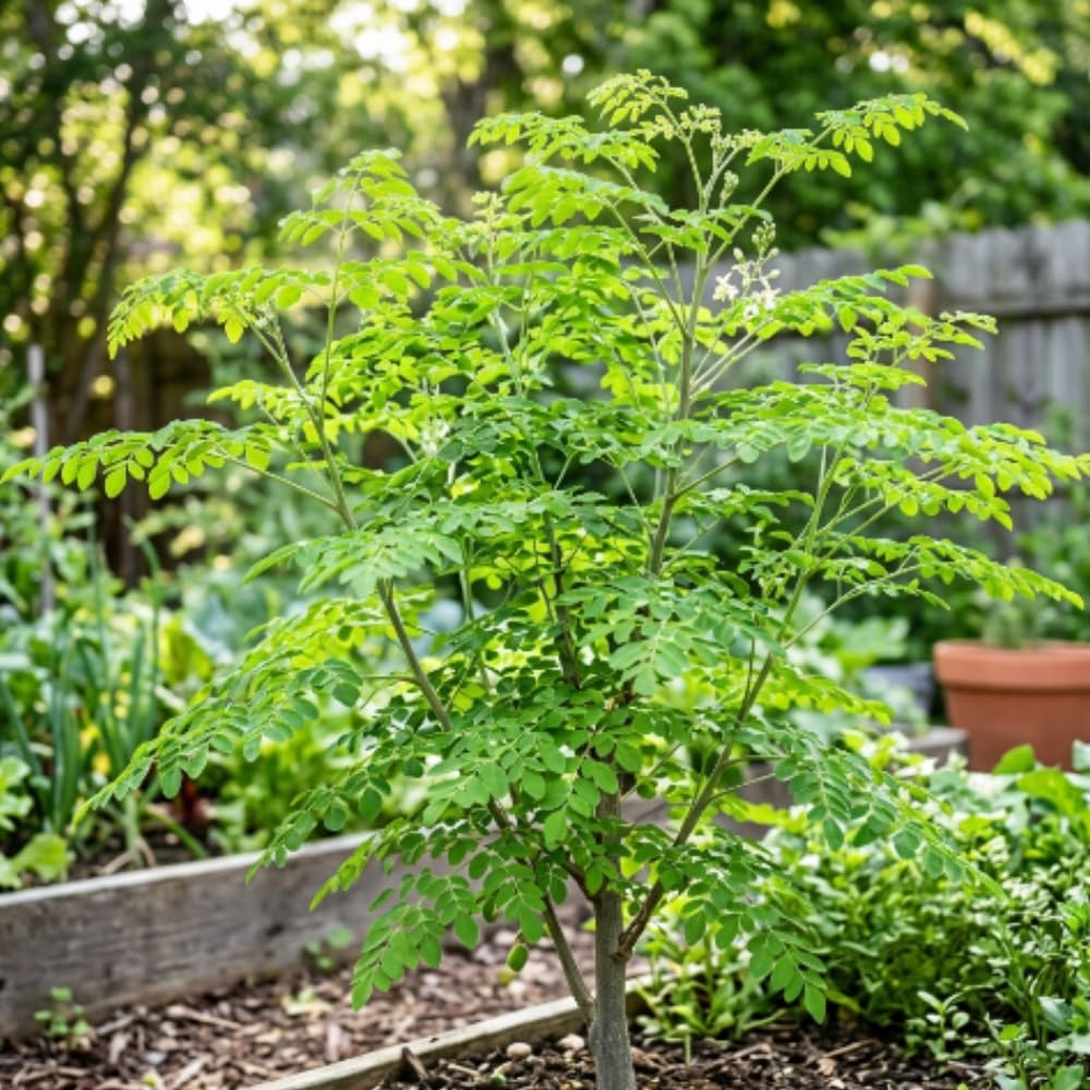 Moringa Tree Live Plant, Moringa Oleifera Tree 1-2' Tall in 1 Gallon Pot, Vibrant Green Foliage for Outdoor Garden, No Ship to CA