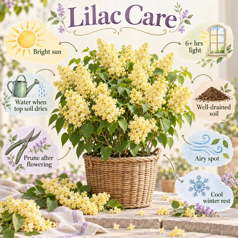 Yellow Lilac Live Plant, Fragrant Flowering Shrub, 6+" Tall