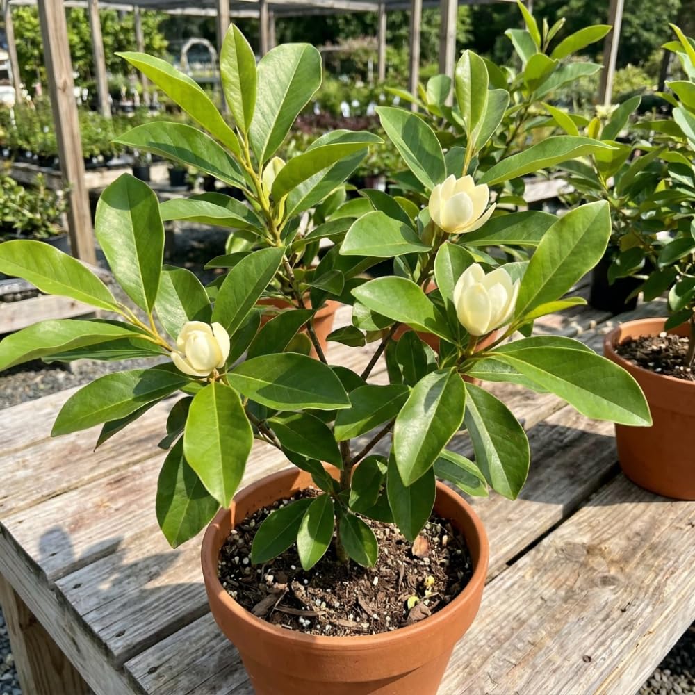 Sweetbay Magnolia Tree Live Plant, Hardy Fragrant Flowering Magnolia Plants, Fragrant White Flowers, 2-3' Tall in 3 Gallon Pot for Outdoor Gardening, No Ship to CA