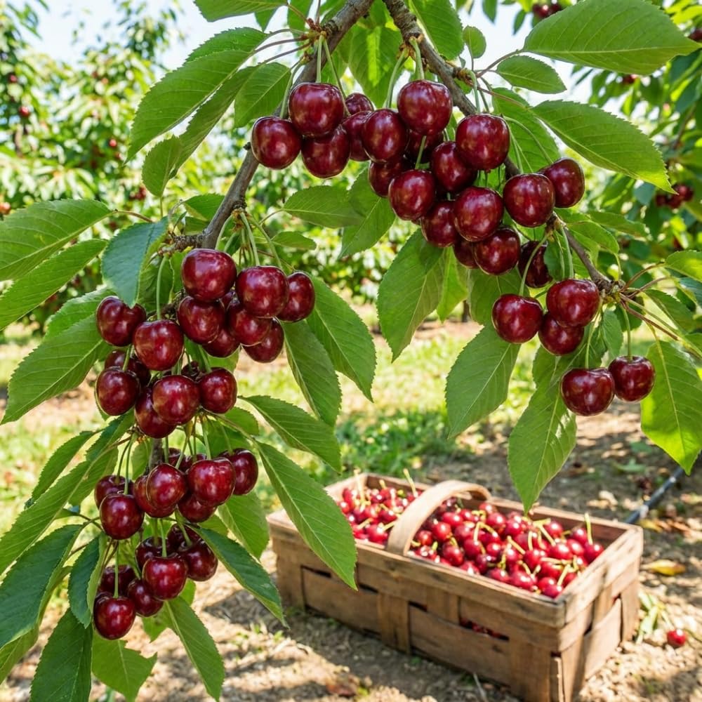 Cherry Trees Live Plants, Heavy Bearing Cherry Tree, Well Rooted in 3 Gallon Pot, 3-4 Feet Tall, Hardy Cherry Fruit Tree Live Plant for Outdoor Garden, No Ship to CA