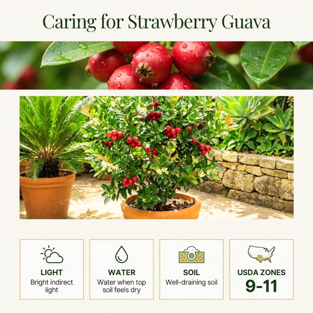 Guava Tree Live Plant, Strawberry Guava Plants Live for Planting, Tropical Fruits Tree for Outdoor Gardening, 1 Feet Tall in 1 Gallon Pot, No Ship to CA