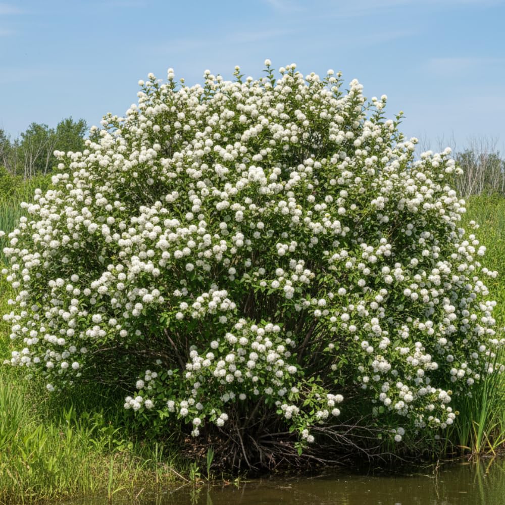 2 Buttonbush Plants Live, 1-2 Feet Height, White Button Bush Shrub for Planting
