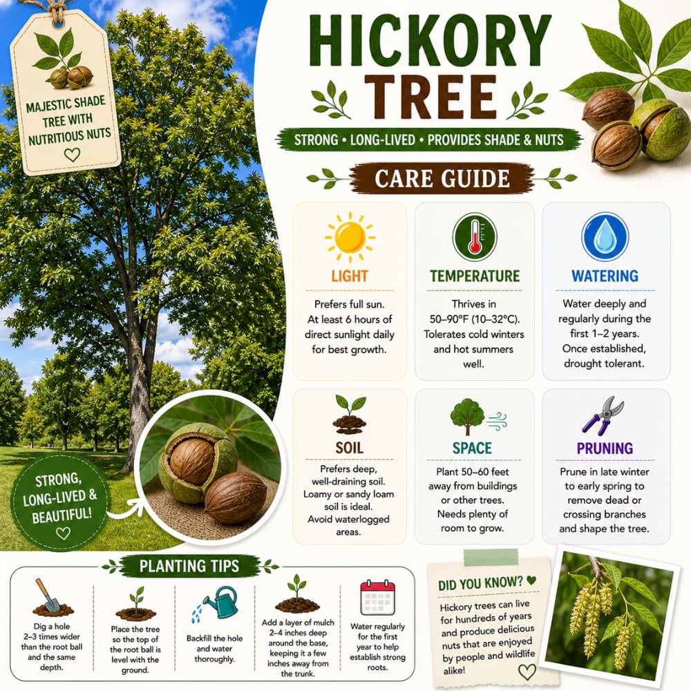 Hickory Tree Live Plant, Hickory Live Plant 1 to 2 Feet Tall in Pot, Sweet Nut Tree, Hardy Outdoor Garden