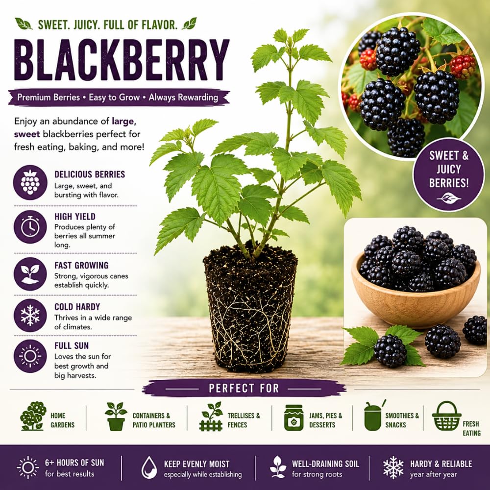 BlackBerry Bush Plant Live, Sweet Black Berry Bush, 4-8 Inch Tall